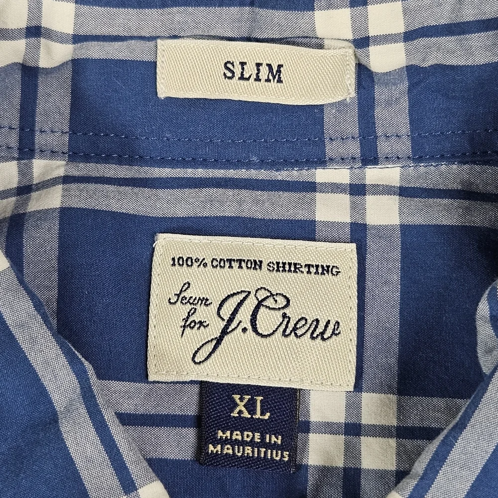 J.Crew Slim Fit Button Down Long Sleeve Shirt XL Blue Plaid Cotton Shirting